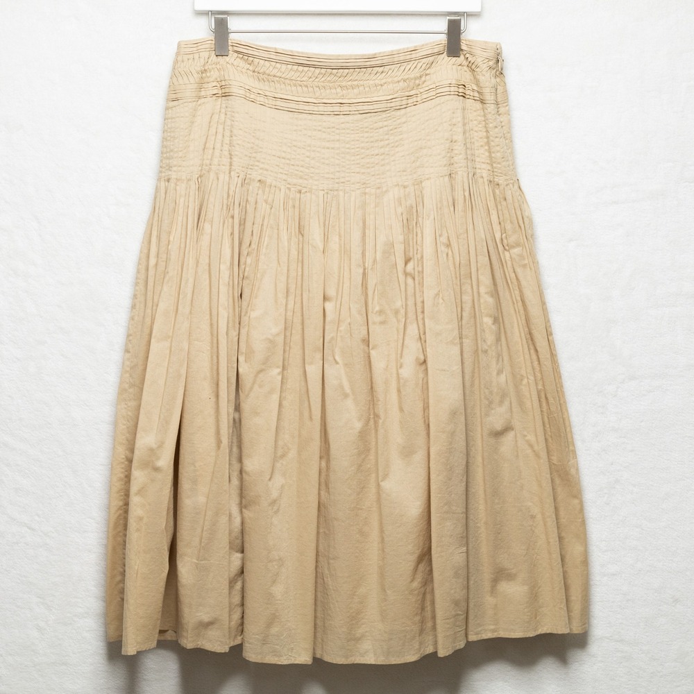 LAUREN RALPH LAUREN 100% Cotton Pleated Midi Skirt Classic Preppy Khaki Tan 10